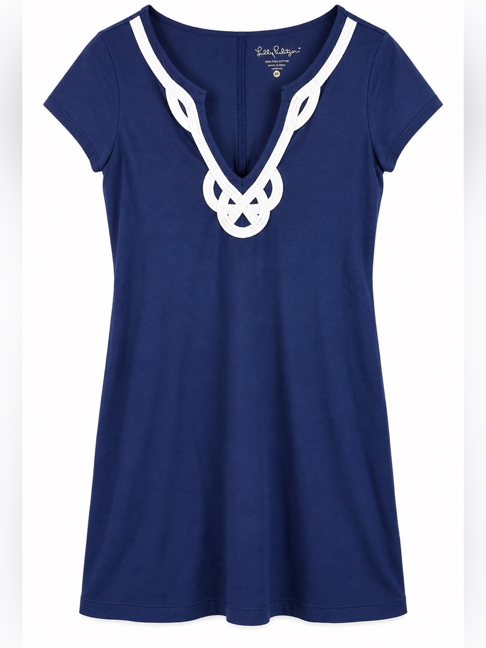 Lilly Pulitzer Brewster Navy Short-Sleeve V-Neck Tunic with White Rope Trim
